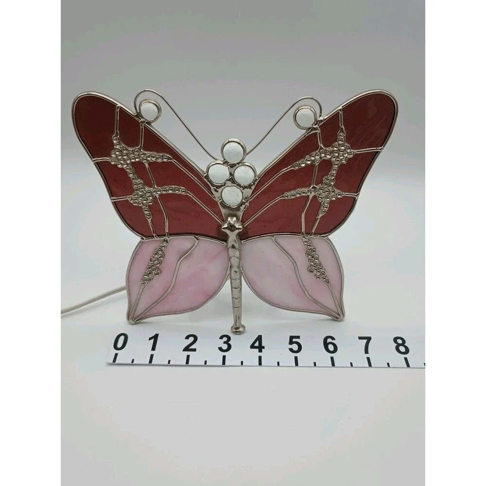 Stained Glass Purple & Pink Butterfly Night Light 7